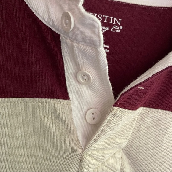 AUSTIN CLOTHING Co. Rugby Shirt Short Sleeve Maroon/Cream White Collar Size L - Picture 9 of 10